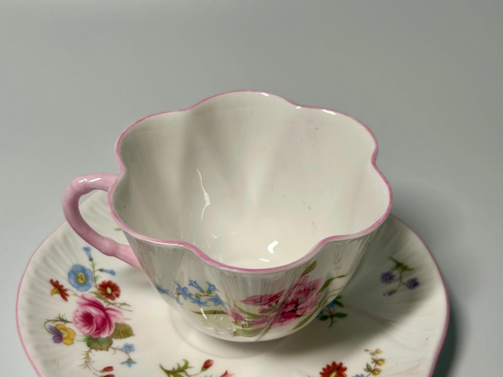 Shelley Rose & Red Daisy Fine Bone China Teacup and Saucer Set | England Pink Floral Tea Cup | Vintage English Cottagecore Tea Set