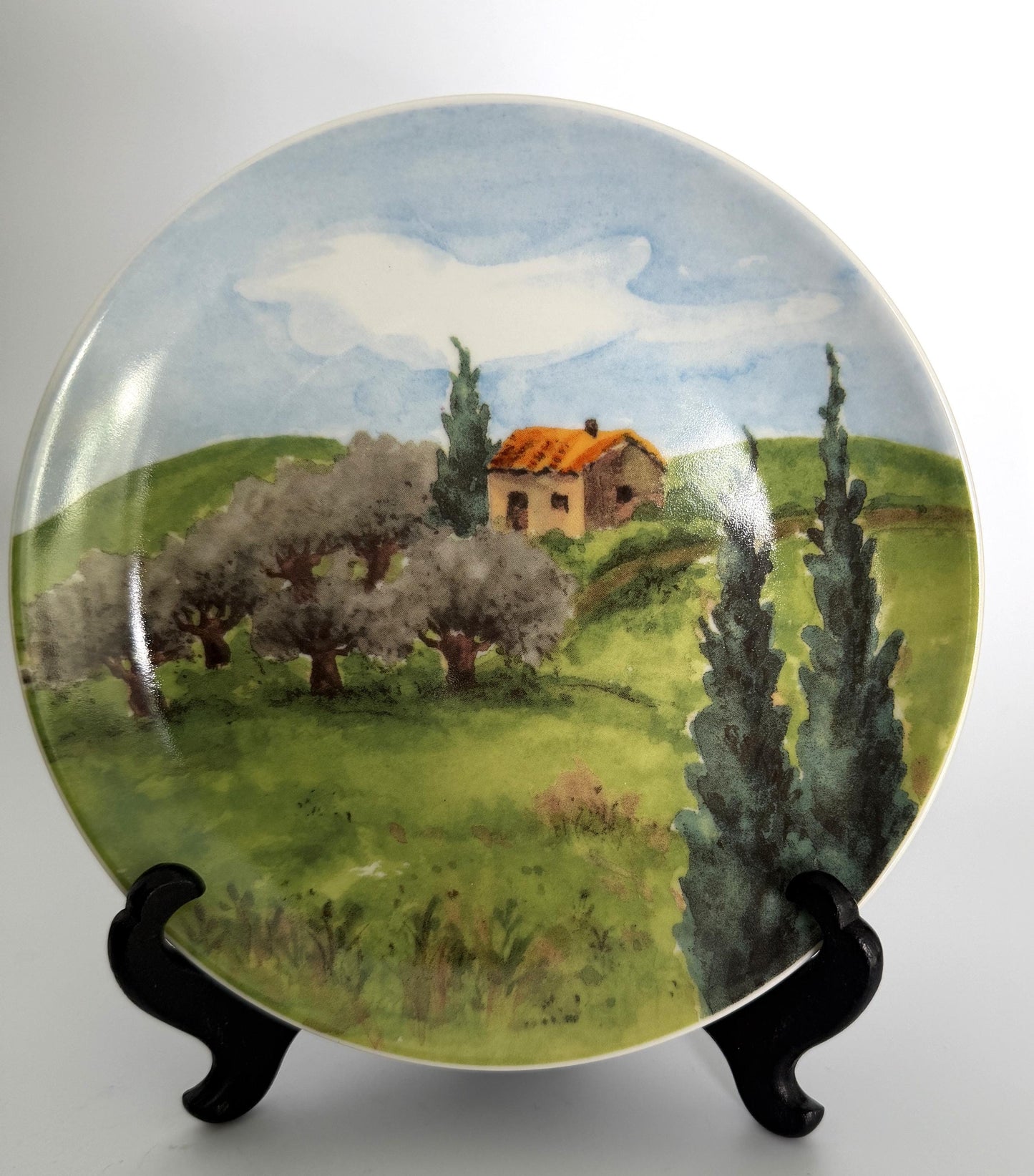 Scenes of Tuscany Ceramic Dessert Plate, Italian Countryside Landscape Wall Décor, Tuscan Farmhouse Decorative Plate